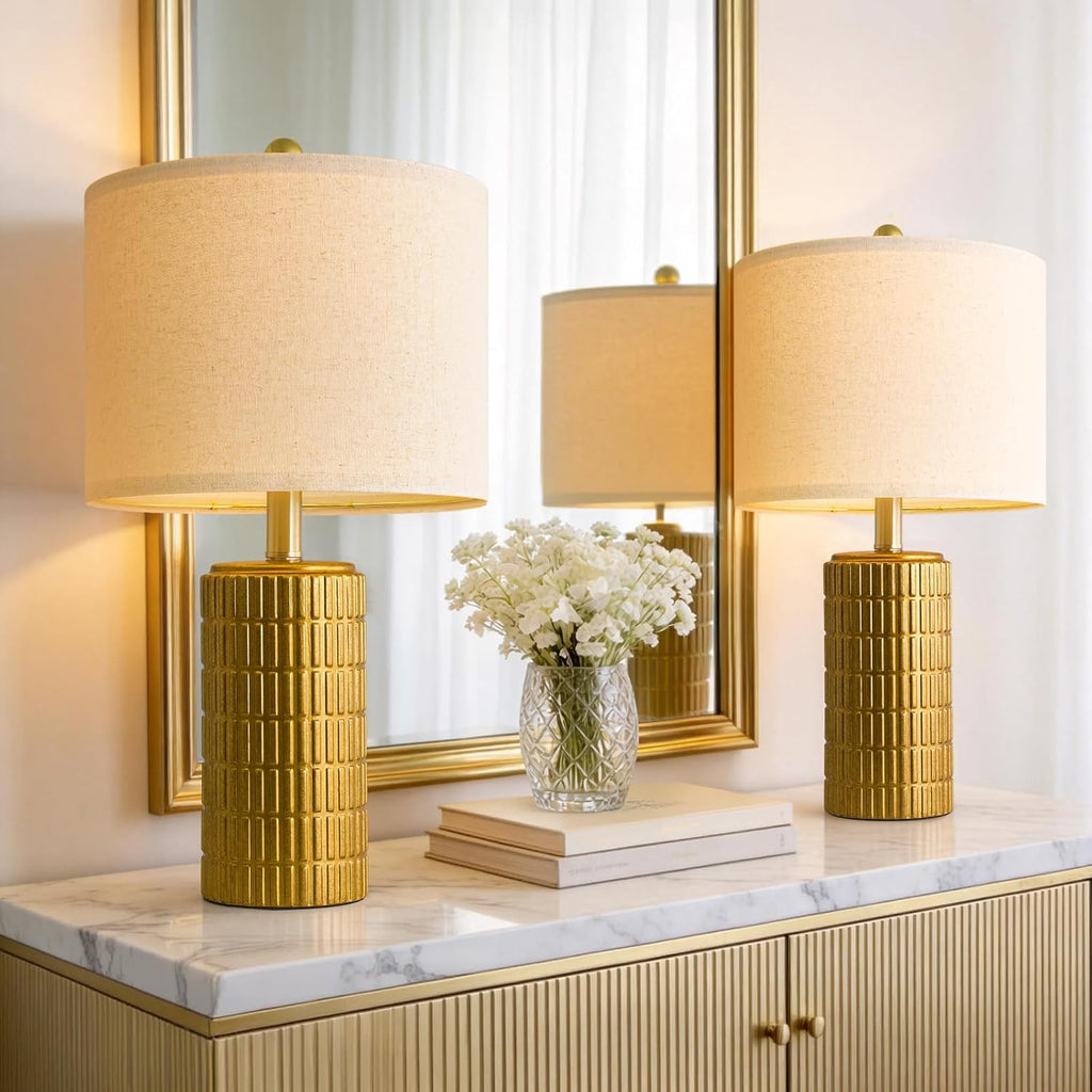 PoKat 20.75" Small Modern Ceramic Table Lamps Set of 2 for Bedroom, White Bedside Lamps for Night Stands, Farmhouse Desk Decor Gift Nightstand Table Lamps for Living Room End Table Beige Yenka Supply