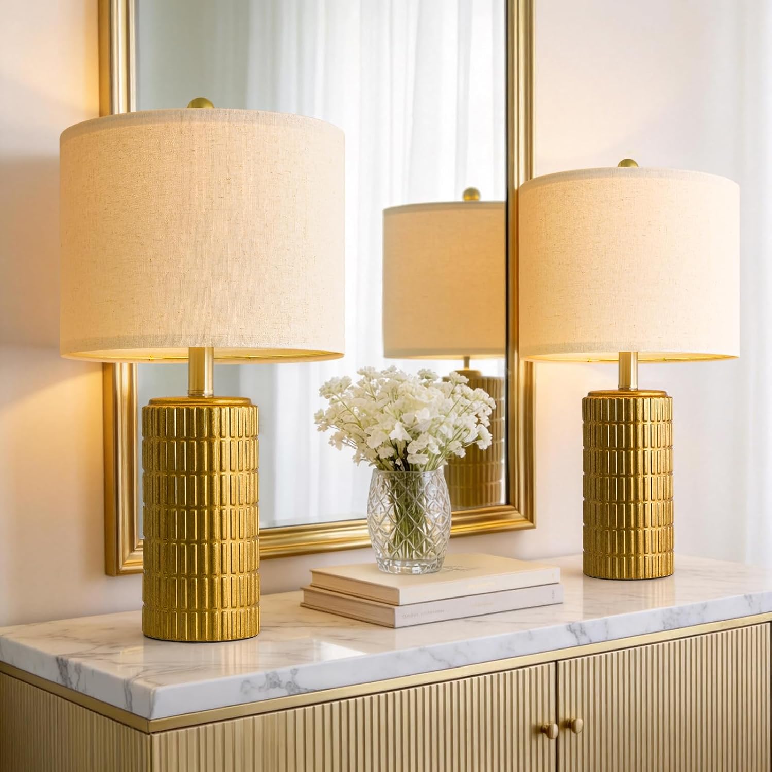 PoKat 20.75" Small Modern Ceramic Table Lamps Set of 2 for Bedroom, White Bedside Lamps for Night Stands, Farmhouse Desk Decor Gift Nightstand Table Lamps for Living Room End Table Beige Yenka Supply