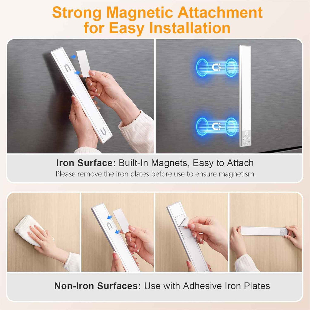 Gritin 10.2inch Under Cabinet Lighting Rechargeable 2 Pack - Super Bright with 3 Color Temps, 5 Brightness Levels, Motion Sensor & Easy Magnetic Installation