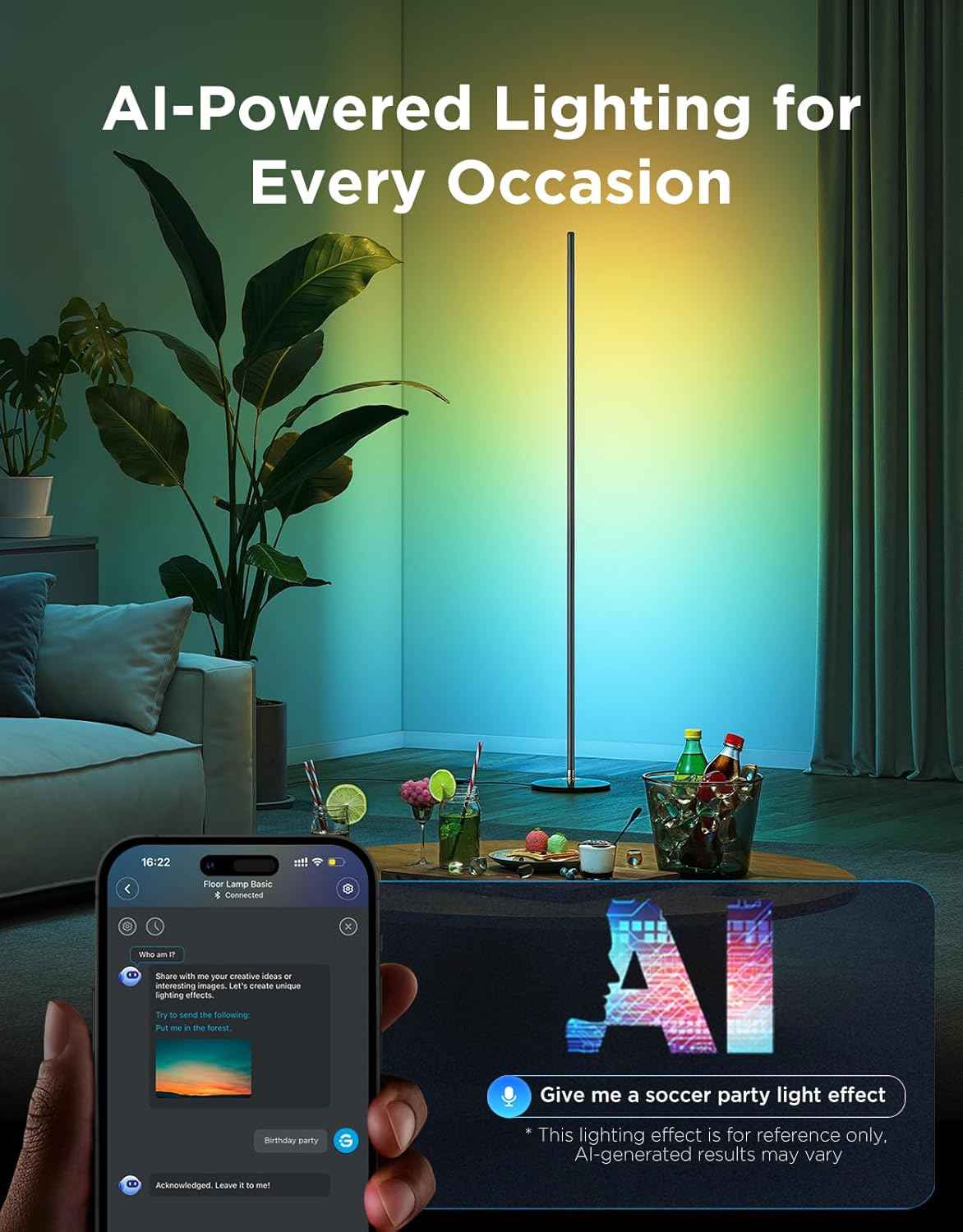 Govee RGBIC LED Lamp - 1000lm Smart Corner Lamp with Music Sync, 16 Million Colors, Compatible with SmartThings, Alexa, and Matter for Bedroom and Living Room
