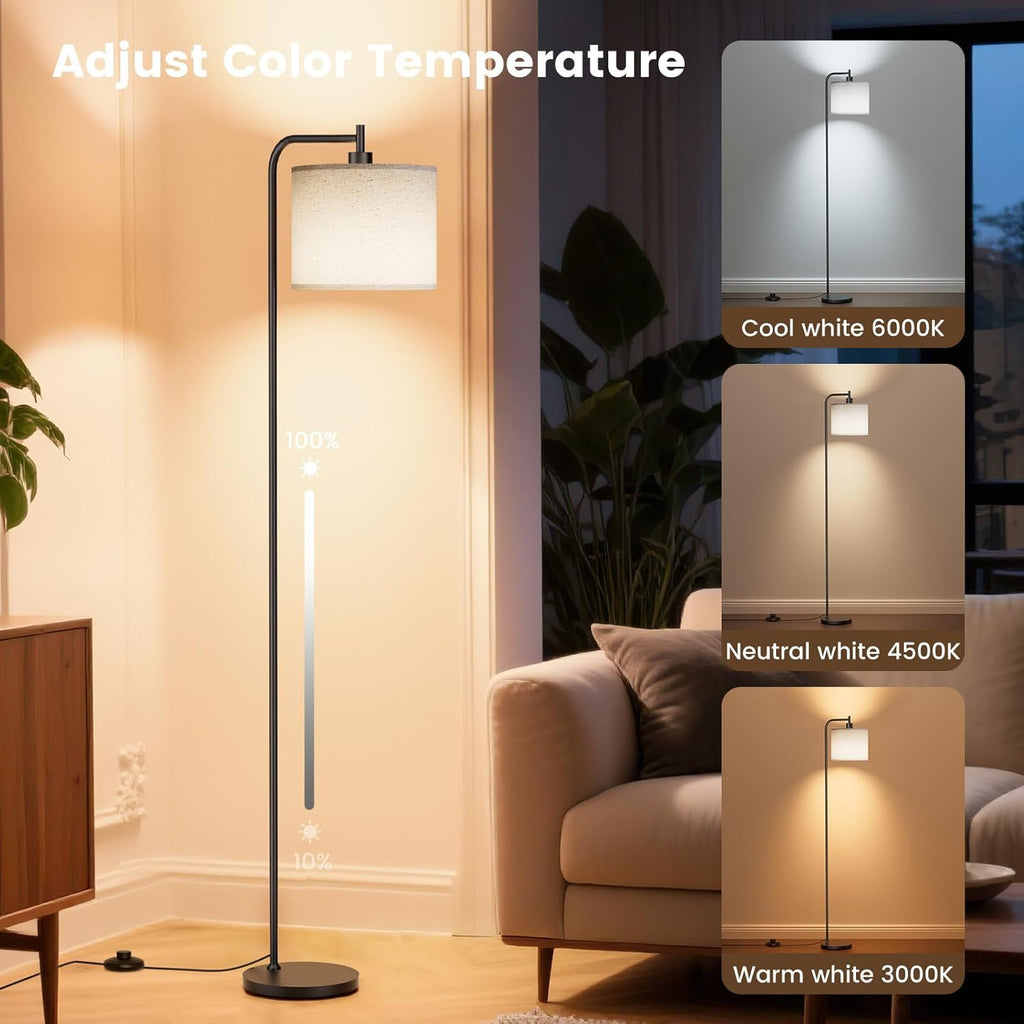 SIBRILLE Floor Lamp with Linen Shade, Dimmable Tall Standing Lamp with Remote Control & 3 Color Temperatures, Modern Corner Floor Lamps for Living Room Bedroom Office, 9W LED Bulb Included Yenka Supply