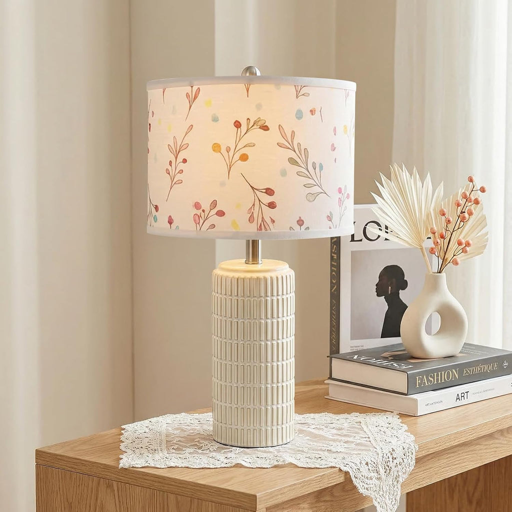 PoKat 20.75" Small Modern Ceramic Table Lamps Set of 2 for Bedroom, White Bedside Lamps for Night Stands, Farmhouse Desk Decor Gift Nightstand Table Lamps for Living Room End Table Beige Yenka Supply