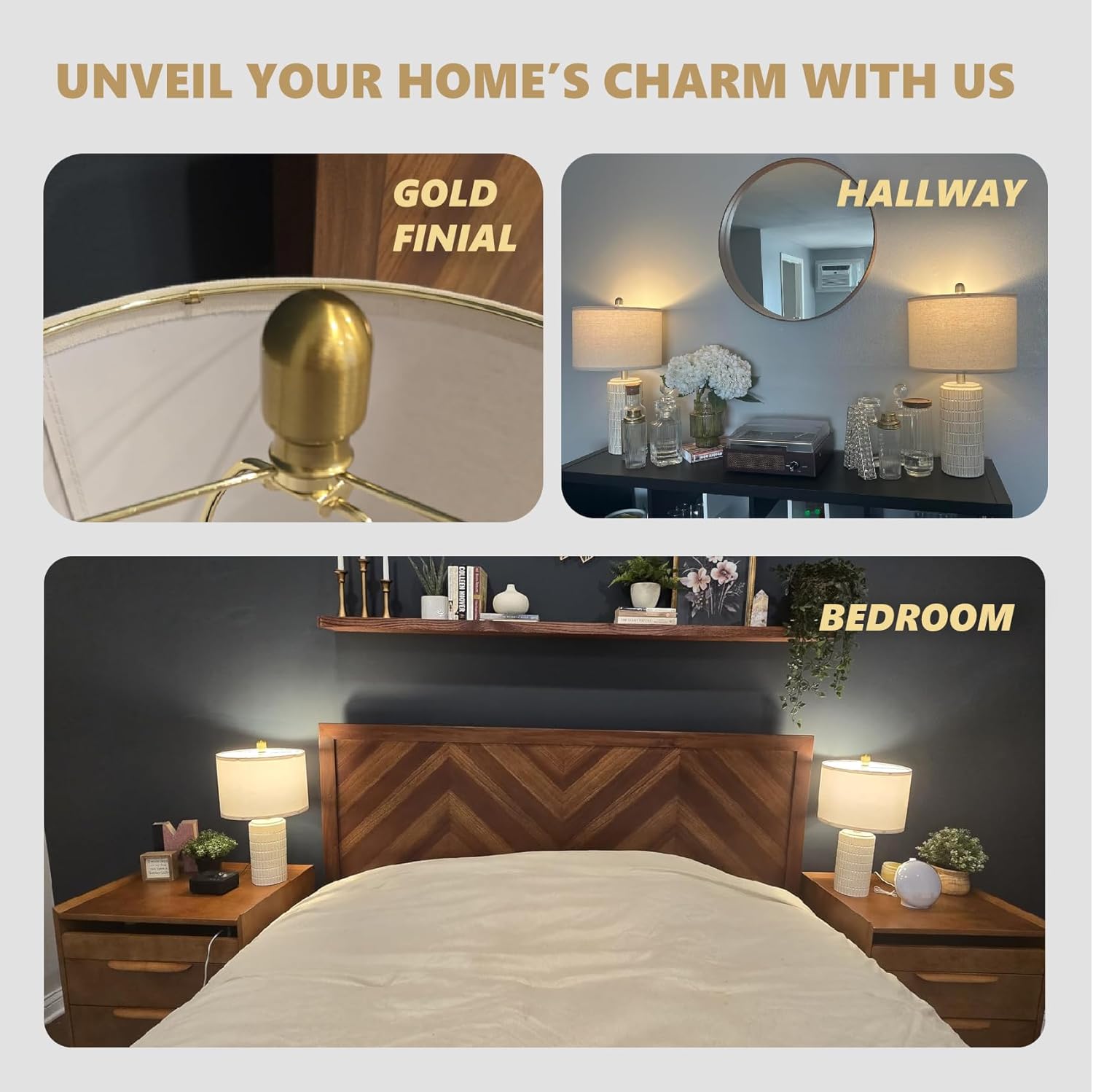 PoKat 20.75" Small Modern Ceramic Table Lamps Set of 2 for Bedroom, White Bedside Lamps for Night Stands, Farmhouse Desk Decor Gift Nightstand Table Lamps for Living Room End Table Beige Yenka Supply