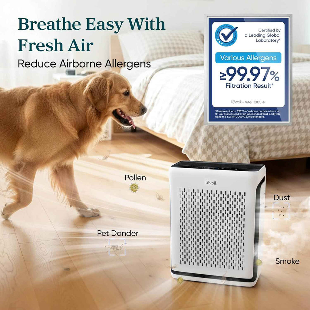 LEVOIT Air Purifier for Large Rooms Up to 1073Ft² with Air Quality Monitor, Smart WiFi, HEPA Sleep Mode, and Washable Pre-Filter, AHAM Verified, Ideal for Pets and Allergies, Vital 100S-P, White - Yenka Supply