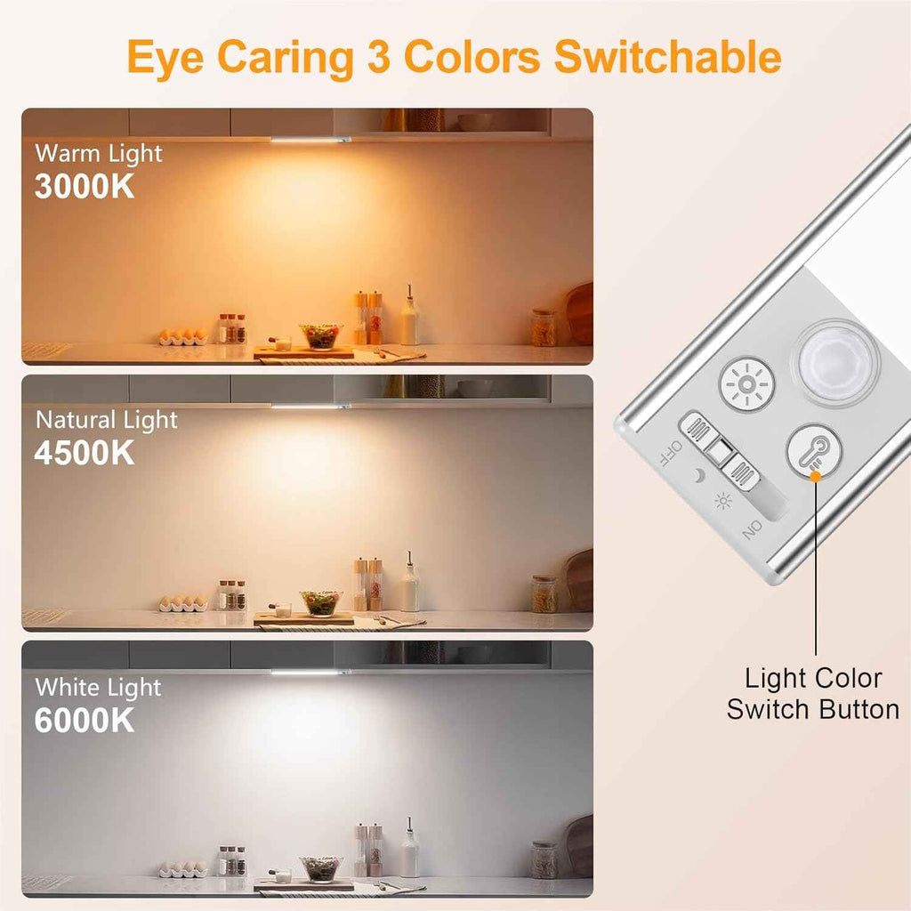 Gritin 10.2inch Under Cabinet Lighting Rechargeable 2 Pack - Super Bright with 3 Color Temps, 5 Brightness Levels, Motion Sensor & Easy Magnetic Installation