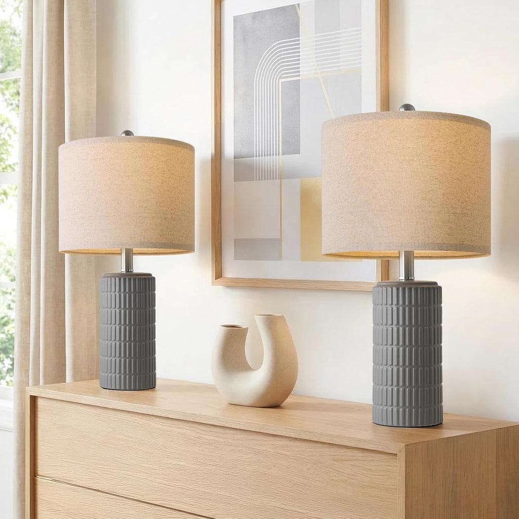 PoKat 20.75" Small Modern Ceramic Table Lamps Set of 2 for Bedroom, White Bedside Lamps for Night Stands, Farmhouse Desk Decor Gift Nightstand Table Lamps for Living Room End Table Beige Yenka Supply