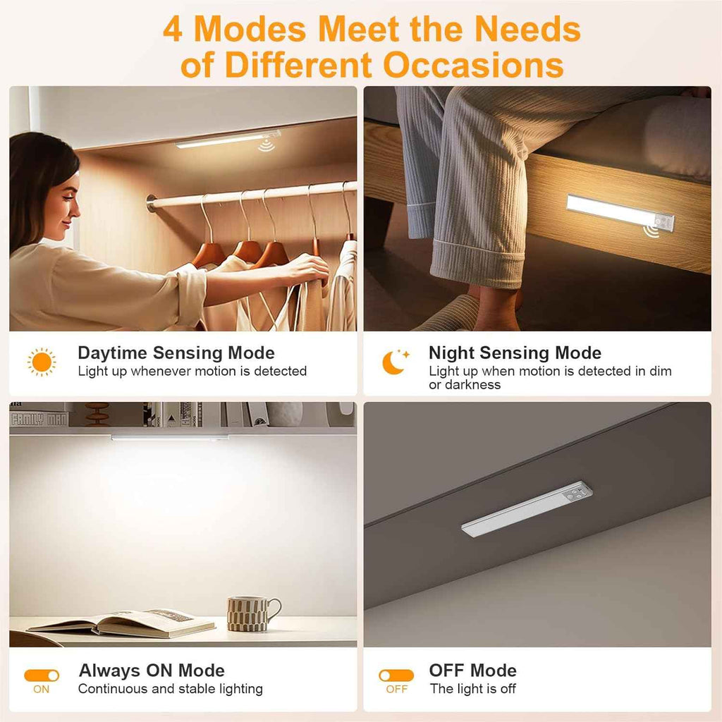 Gritin 10.2inch Under Cabinet Lighting Rechargeable 2 Pack - Super Bright with 3 Color Temps, 5 Brightness Levels, Motion Sensor & Easy Magnetic Installation