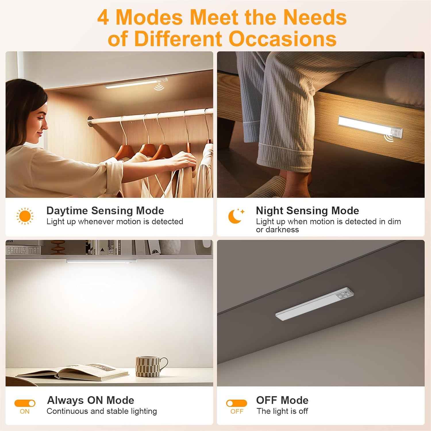 Gritin 10.2inch Under Cabinet Lighting Rechargeable 2 Pack - Super Bright with 3 Color Temps, 5 Brightness Levels, Motion Sensor & Easy Magnetic Installation