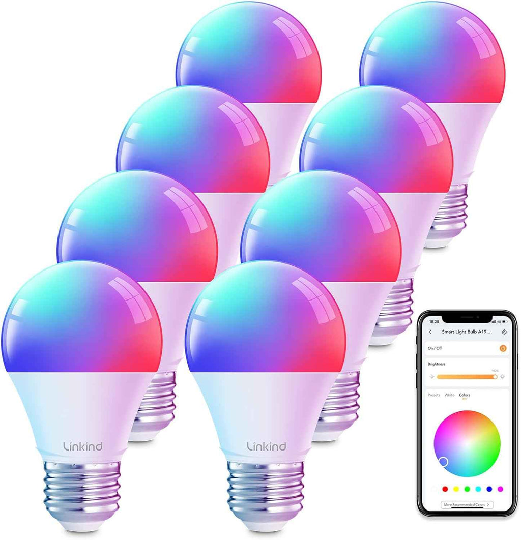 Linkind Smart Light Bulbs - Color Changing LED Bulbs with Alexa & Google Home, 104 Preset Scenes, Music Sync, A19 E26 WiFi Bluetooth 60W, 800LM - 4 Pack