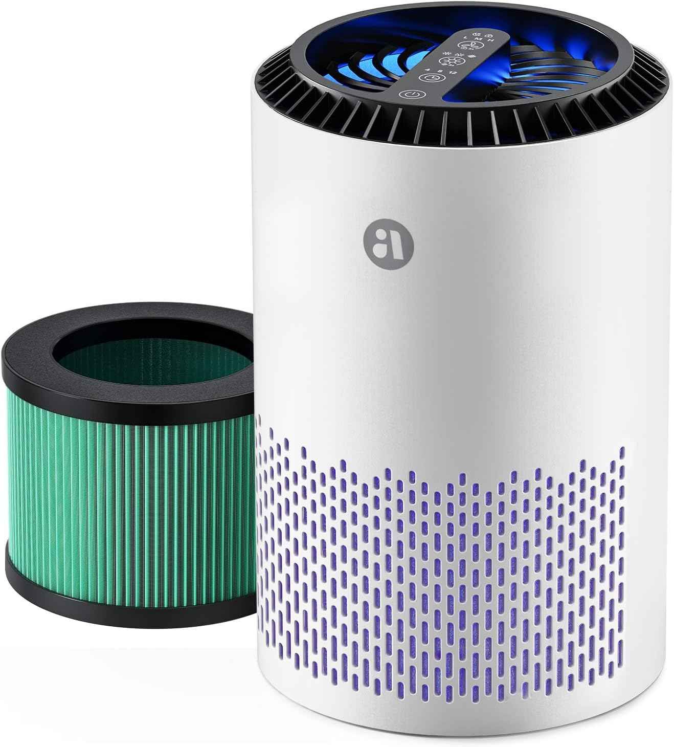 AROEVE Air Purifier for Bedroom - Smoke, Pollen, Dander, Hair, and Odor Cleanser with Sleep Mode and Speed Control, MK01- White, California Compatible - Yenka Supply