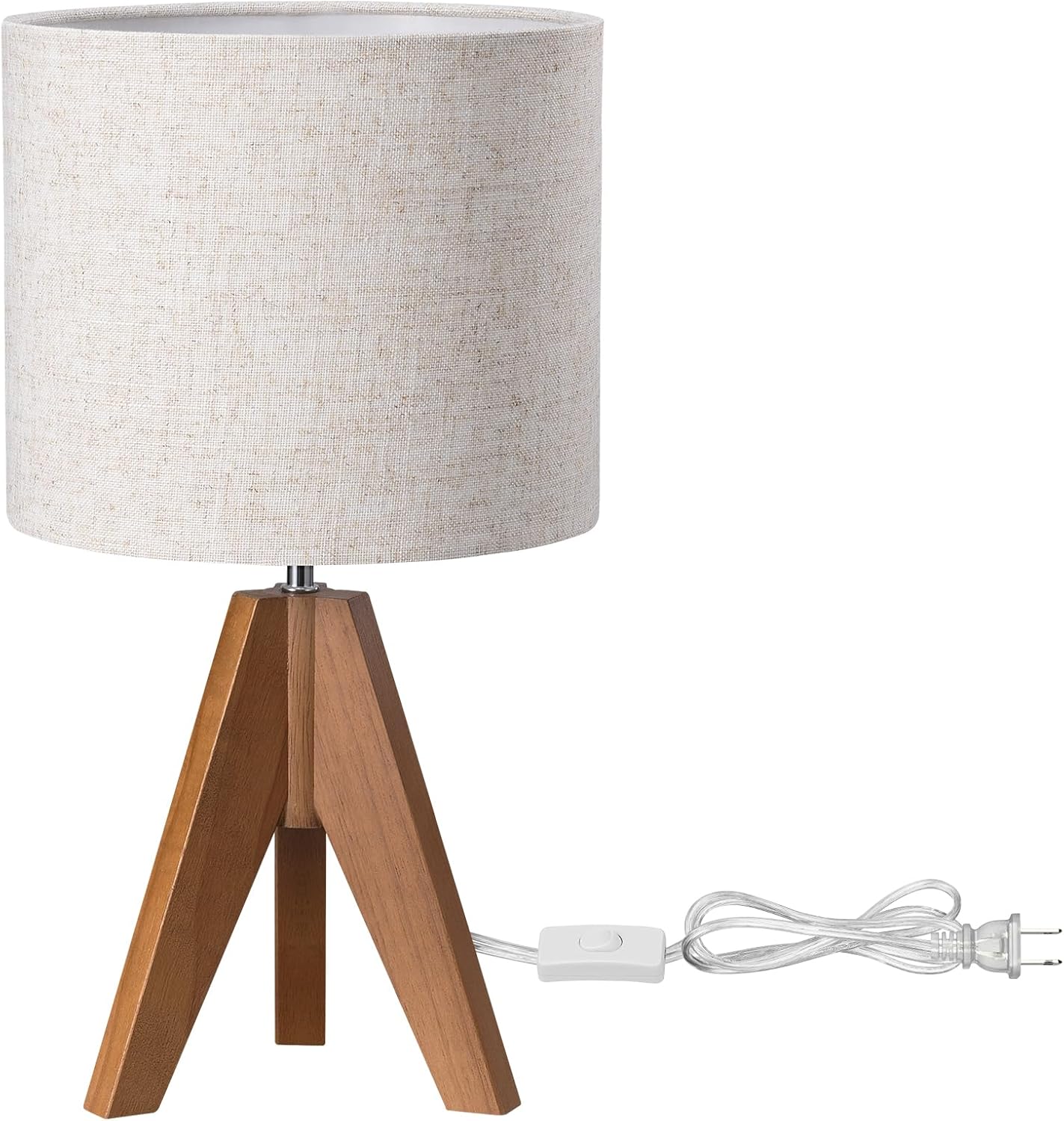 EDISHINE Tripod Table Lamp, Small Cute Bedside Lamp with Linen Beige Lampshade, Nightstand Lamp for Nursery, Bedroom, Kid Room, Living Room, Light Brown Wooden Base, E26 Socket, 14.2 Inch Yenka Supply