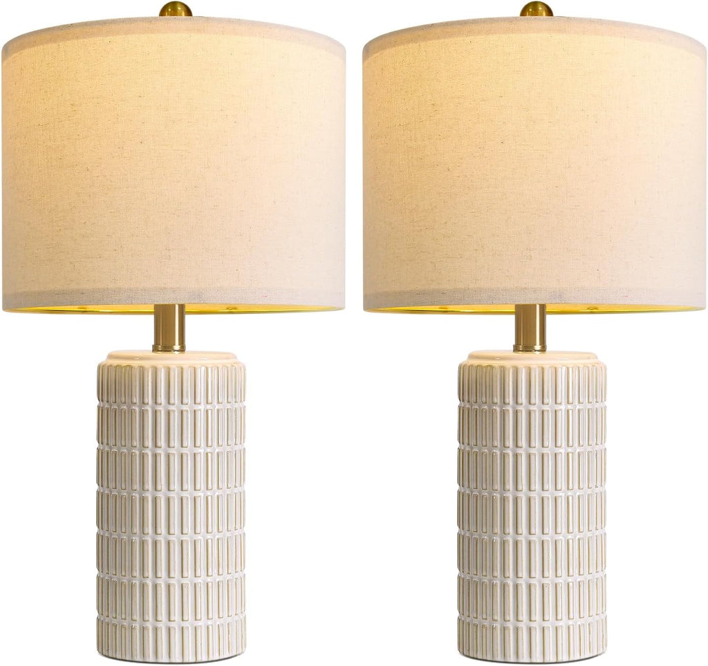 PoKat 20.75" Small Modern Ceramic Table Lamps Set of 2 for Bedroom, White Bedside Lamps for Night Stands, Farmhouse Desk Decor Gift Nightstand Table Lamps for Living Room End Table Beige Yenka Supply