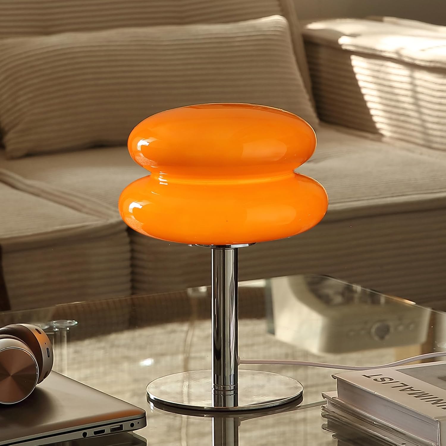 Glivpny Mushroom Lamp Table Lamp for Night Stands,Mid Century Modern Desk Lamps for Bedroom, Vintage Dimmable Bedside Small Lamps, Cute Cool Home Room Aesthetic Decor for Living Room (Orange) Yenka Supply