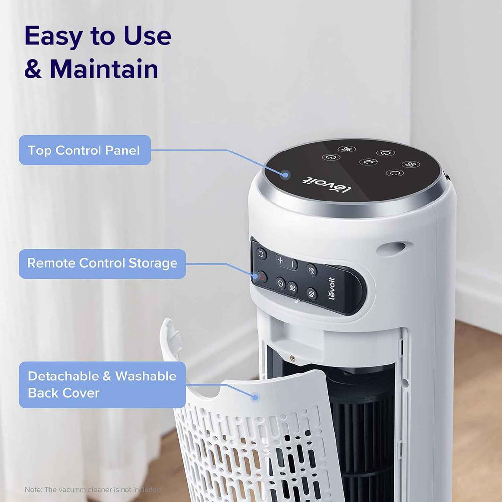 LEVOIT Tower Fan for Bedroom - 36 Inch Bladeless Standing Fan with 28dB Quiet Operation, Remote Control, 12H Timer, 5 Speeds, 4 Modes, and 90° Oscillation for Ultimate Home Comfort - Yenka Supply