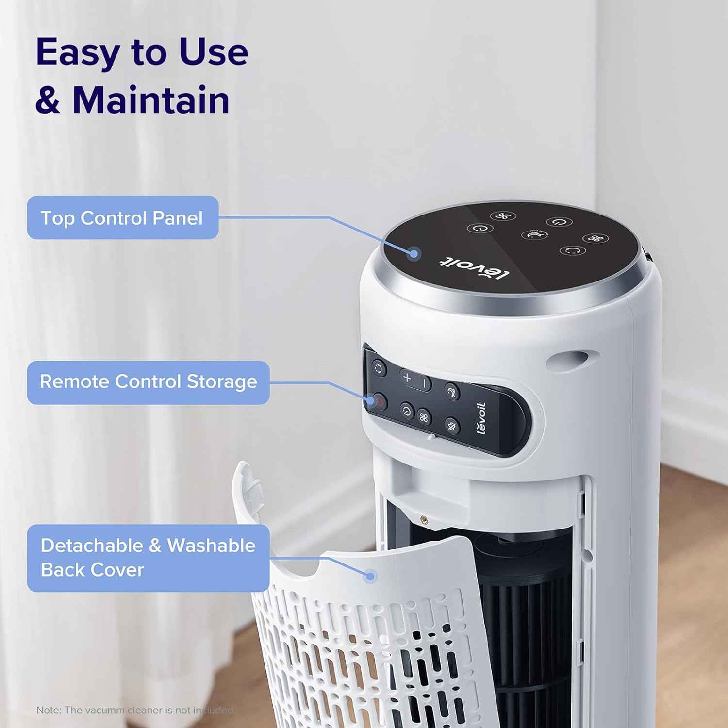 LEVOIT Tower Fan for Bedroom - 36 Inch Bladeless Standing Fan with 28dB Quiet Operation, Remote Control, 12H Timer, 5 Speeds, 4 Modes, and 90° Oscillation for Ultimate Home Comfort - Yenka Supply