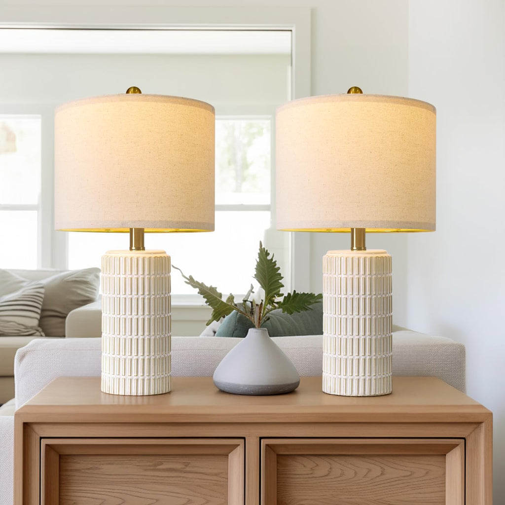 PoKat 20.75" Small Modern Ceramic Table Lamps Set of 2 for Bedroom, White Bedside Lamps for Night Stands, Farmhouse Desk Decor Gift Nightstand Table Lamps for Living Room End Table Beige Yenka Supply