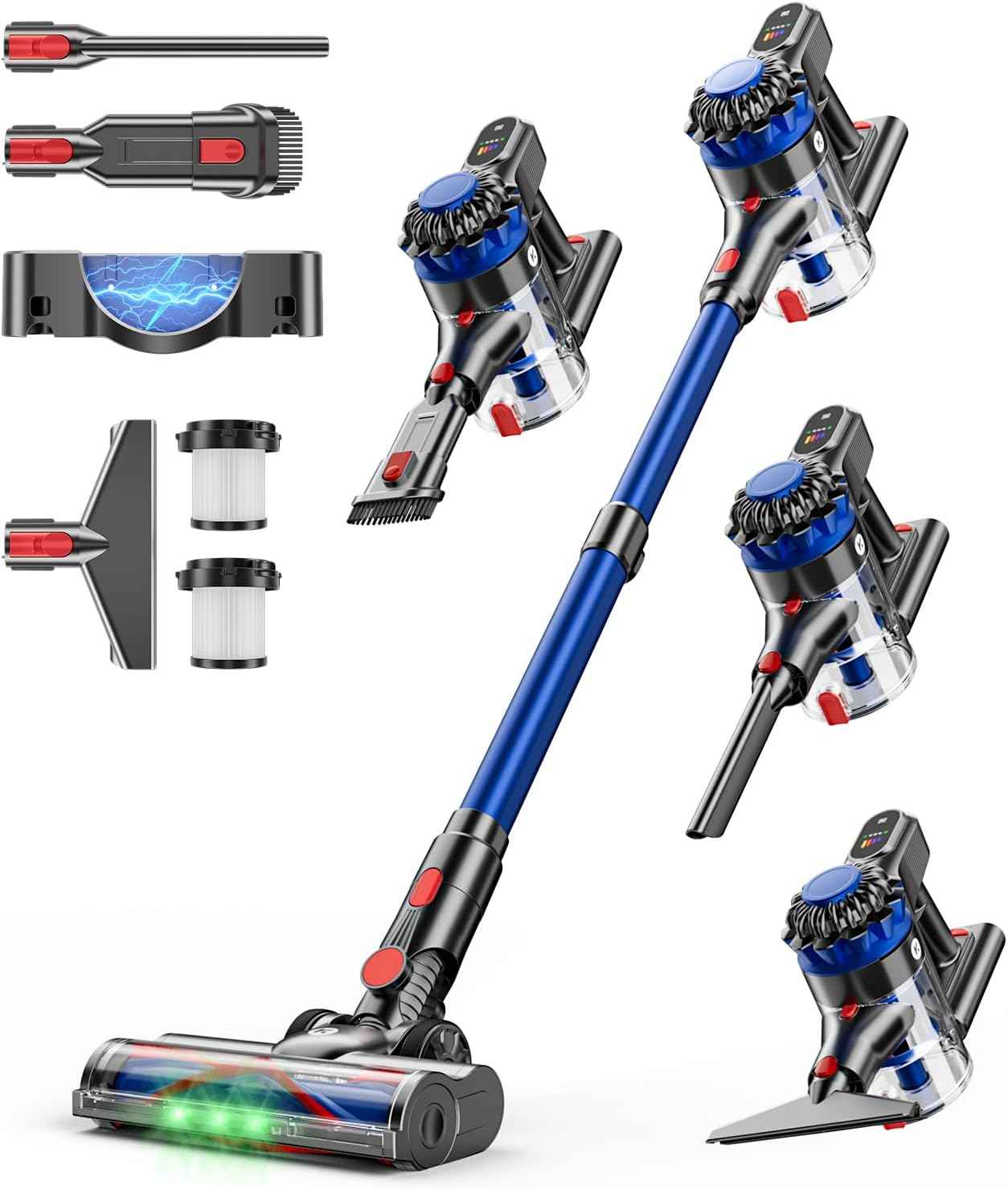 Cordless Vacuum Cleaner 500W/40Kpa - 60Mins Stick Vacuum with LED Display, Anti-Tangle & Wall Mount Charging, 8 in 1 Lightweight for Home and Pet Hair on Hard Floors & Carpet
