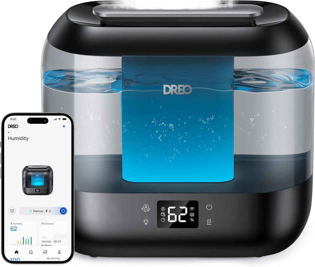 Dreo Smart Humidifiers for Bedroom - Top Fill 4L Large Room Humidifier with 28 dB, 36H Runtime, Touch/APP/Voice Control, Nightlight, Cool Mist for Baby, Plants, Indoor - Black