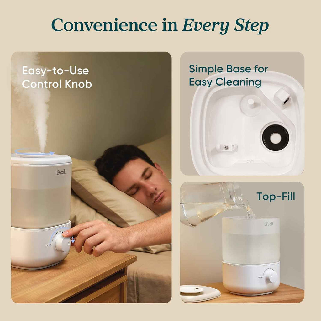 LEVOIT Top Fill Humidifier for Blocked Nose, 2.5L Tank for Large Room, Quiet Cool Mist Air Humidifier for Home Baby Nursery & Plants, Easy to Fill & Clean, Auto Shut-off for Safety, 25H
