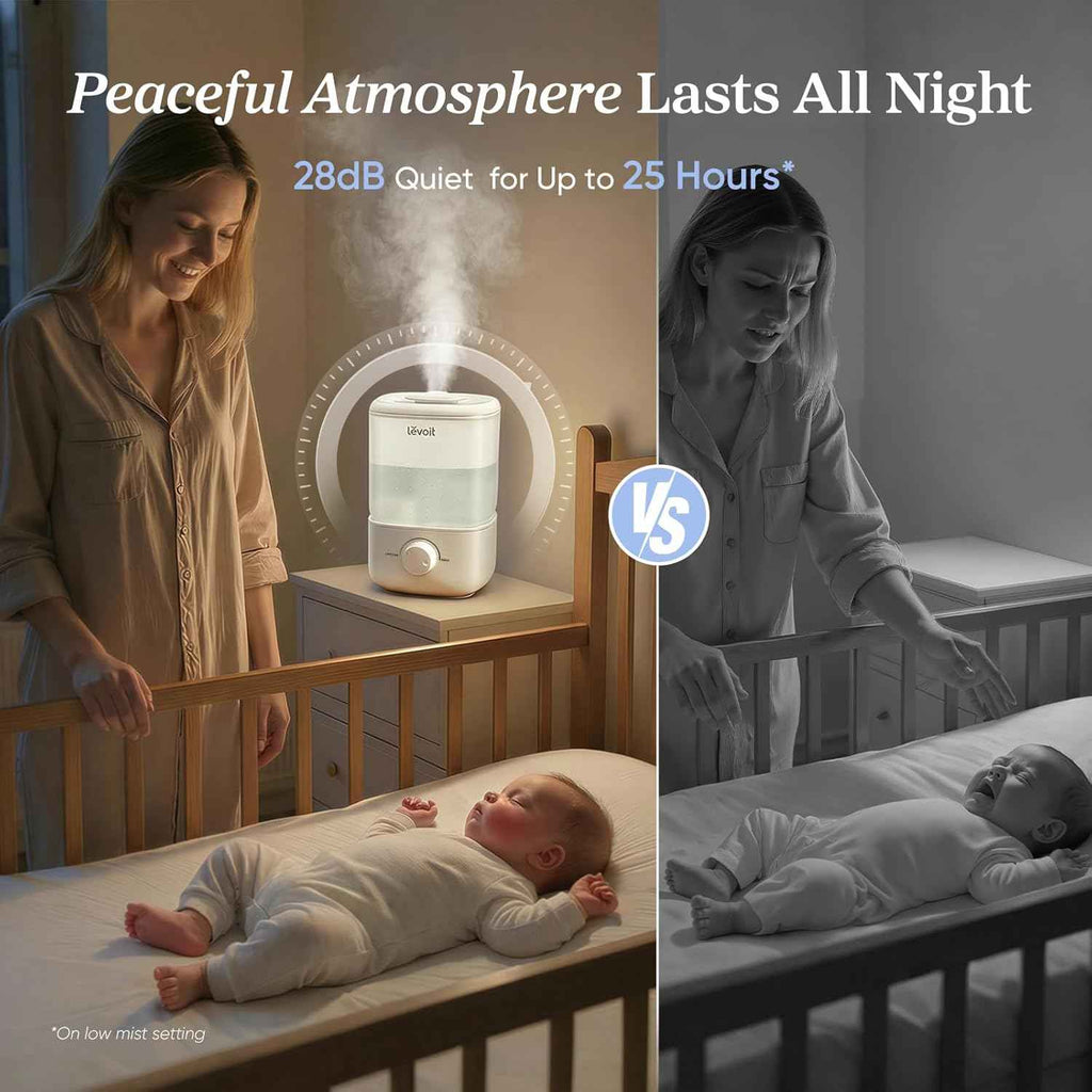 LEVOIT Top Fill Humidifier for Blocked Nose, 2.5L Tank for Large Room, Quiet Cool Mist Air Humidifier for Home Baby Nursery & Plants, Easy to Fill & Clean, Auto Shut-off for Safety, 25H