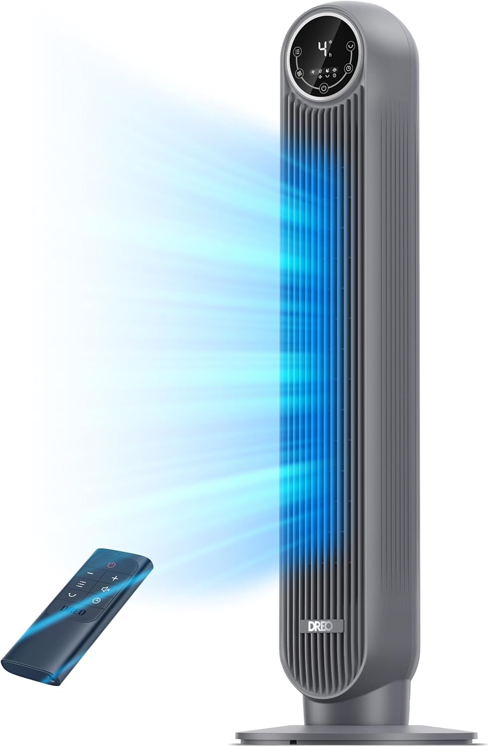 DREO Tower Fan - 2026 Upgraded DC Motor, 28ft/s High Velocity, 20dB Ultra Quiet, 8 Speeds & 4 Modes, 90° Oscillating Bladeless Floor Fan with Remote in Black - Yenka Supply