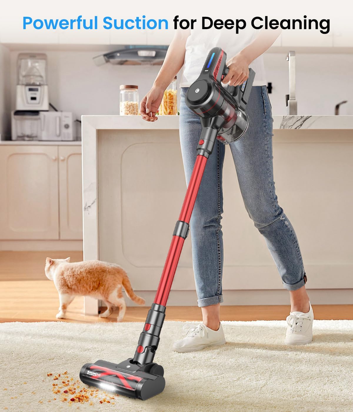Cordless Stick Vacuum Cleaner with Powerful Suction, 45-Minute Runtime, Anti-Tangle Design, 1.5L Dust Cup, and 6-in-1 Versatility for Hardwood Floors, Carpets, and Pet Hair - Yenka Supply