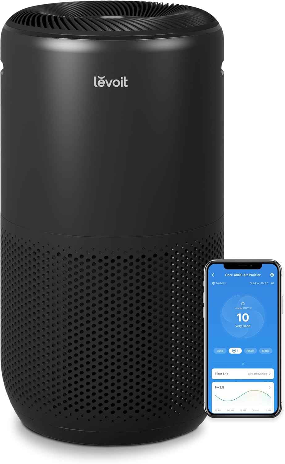 LEVOIT Air Purifier for Large Room up to 1733 Ft² with HEPA Sleep Mode, Smart WiFi, Auto Mode, and 3-in-1 Filter for Pet Allergy, Smoke, Dust - Core 400S-P, White