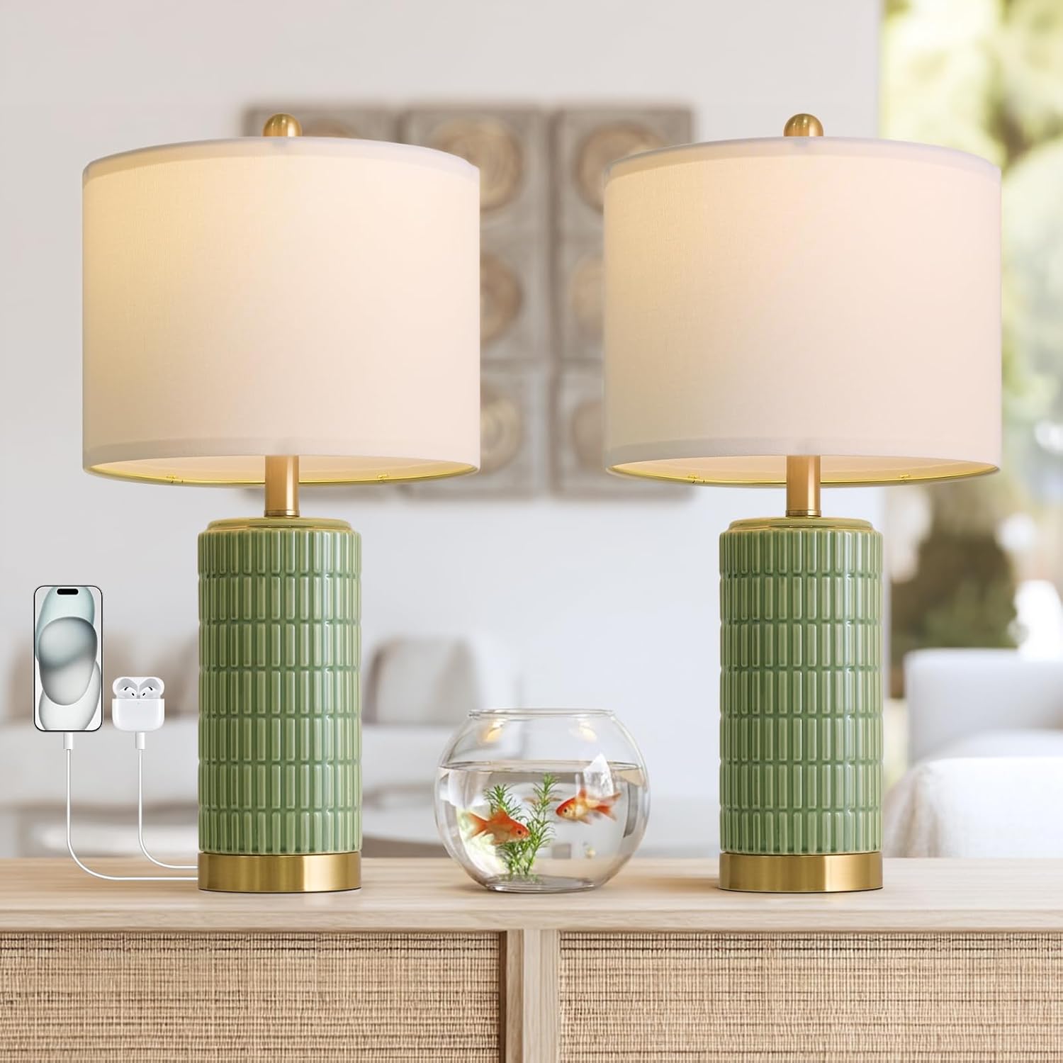 PoKat 20.75" Small Modern Ceramic Table Lamps Set of 2 for Bedroom, White Bedside Lamps for Night Stands, Farmhouse Desk Decor Gift Nightstand Table Lamps for Living Room End Table Beige Yenka Supply
