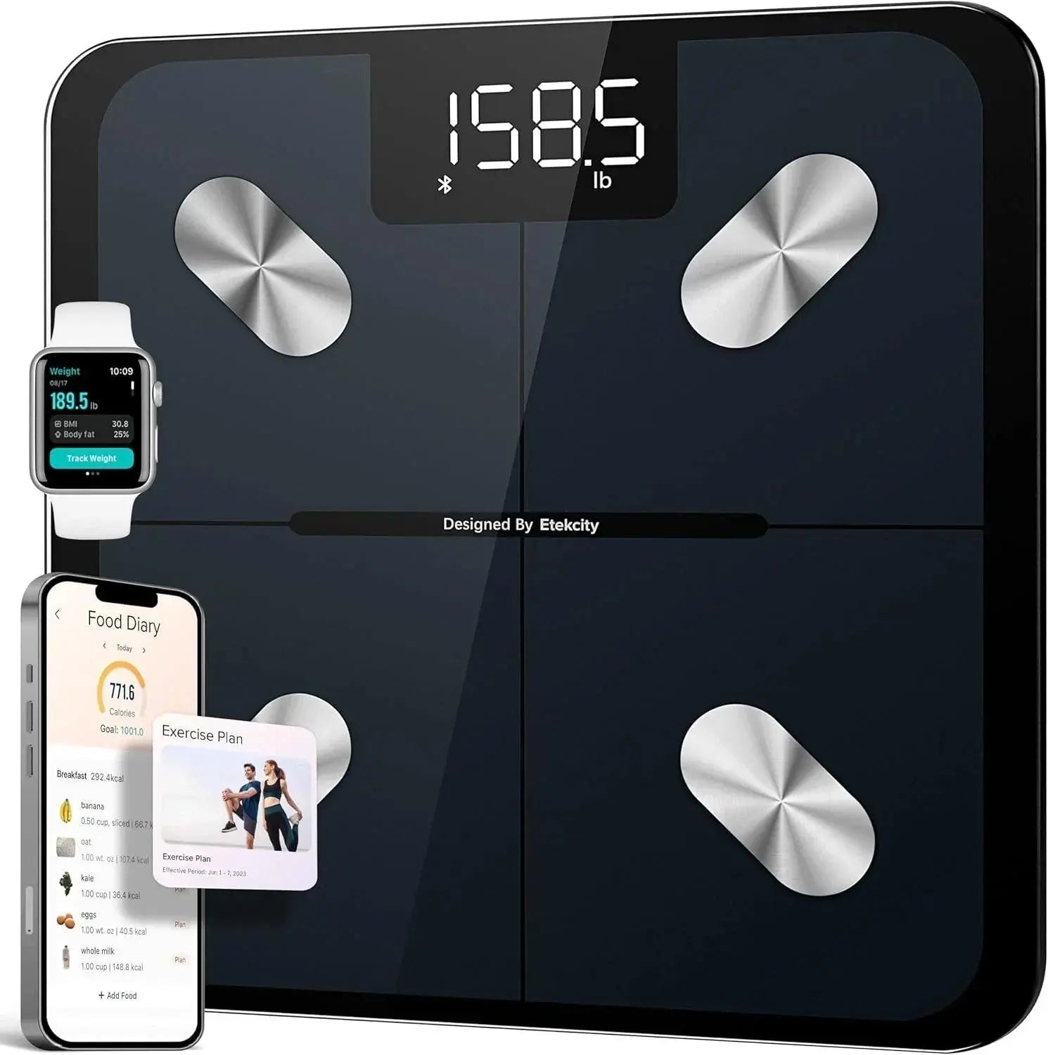 Etekcity Smart Scale for Body Weight, FSA&HSA Eligible, Bathroom Digital Weighing Scale with BMI, Body Fat, Muscle Mass, Accurate Bluetooth Home User Health Equipment Sync Apps, LED, Tempered glass - Yenka Supply