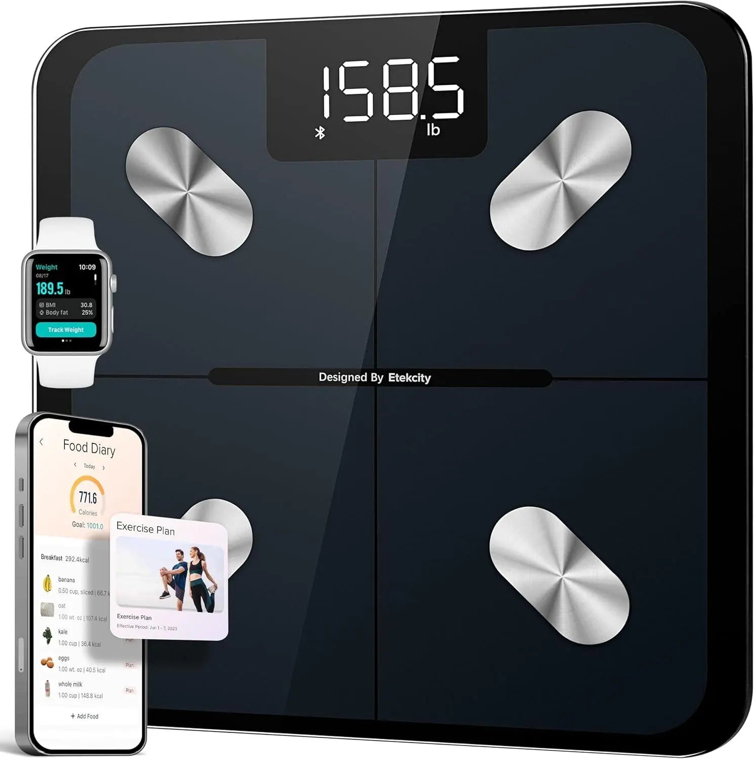 Etekcity Smart Scale for Body Weight, FSA&HSA Eligible, Bathroom Digital Weighing Scale with BMI, Body Fat, Muscle Mass, Accurate Bluetooth Home User Health Equipment Sync Apps, LED, Tempered glass - Yenka Supply