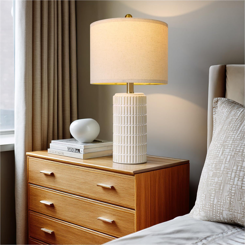 PoKat 20.75" Small Modern Ceramic Table Lamps Set of 2 for Bedroom, White Bedside Lamps for Night Stands, Farmhouse Desk Decor Gift Nightstand Table Lamps for Living Room End Table Beige Yenka Supply