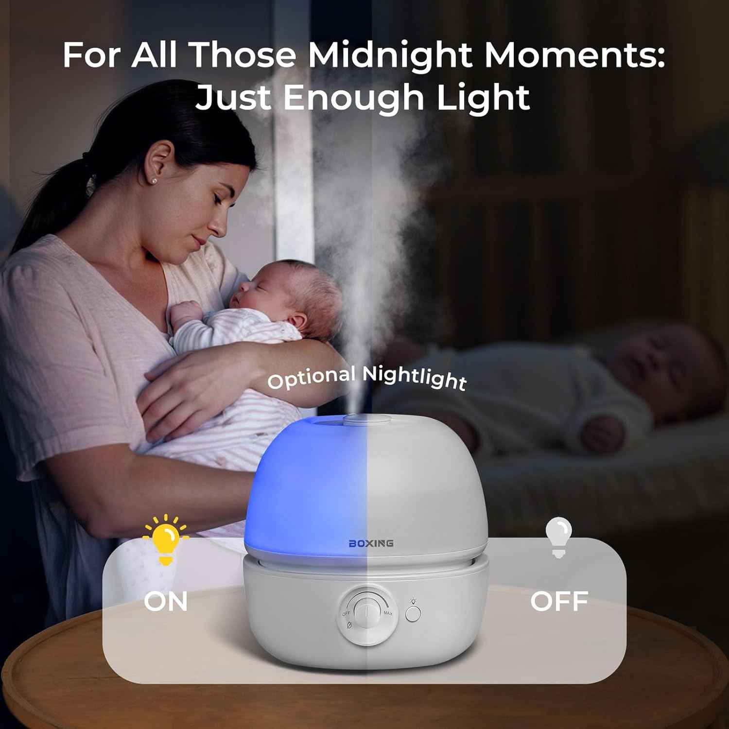 BOXING 3L Cool Mist Humidifiers, Ultra Quiet 20dB for Bedroom, Baby & Office, Top Fill Air Humidifier for Home Office & Indoor Plants