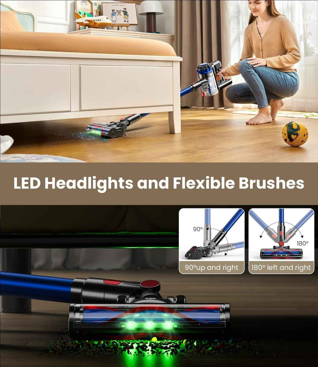 Cordless Vacuum Cleaner 500W/40Kpa - 60Mins Stick Vacuum with LED Display, Anti-Tangle & Wall Mount Charging, 8 in 1 Lightweight for Home and Pet Hair on Hard Floors & Carpet