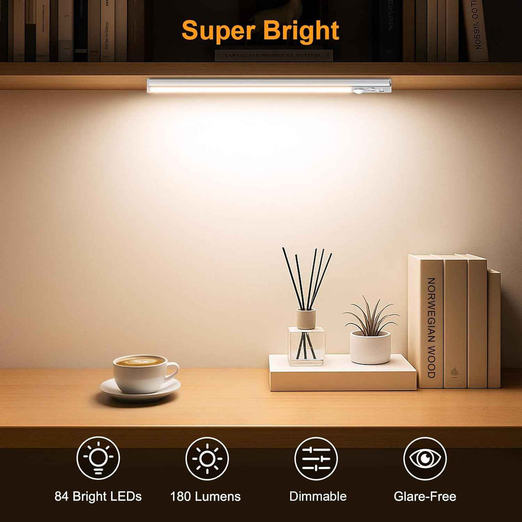 Gritin 10.2inch Under Cabinet Lighting Rechargeable 2 Pack - Super Bright with 3 Color Temps, 5 Brightness Levels, Motion Sensor & Easy Magnetic Installation
