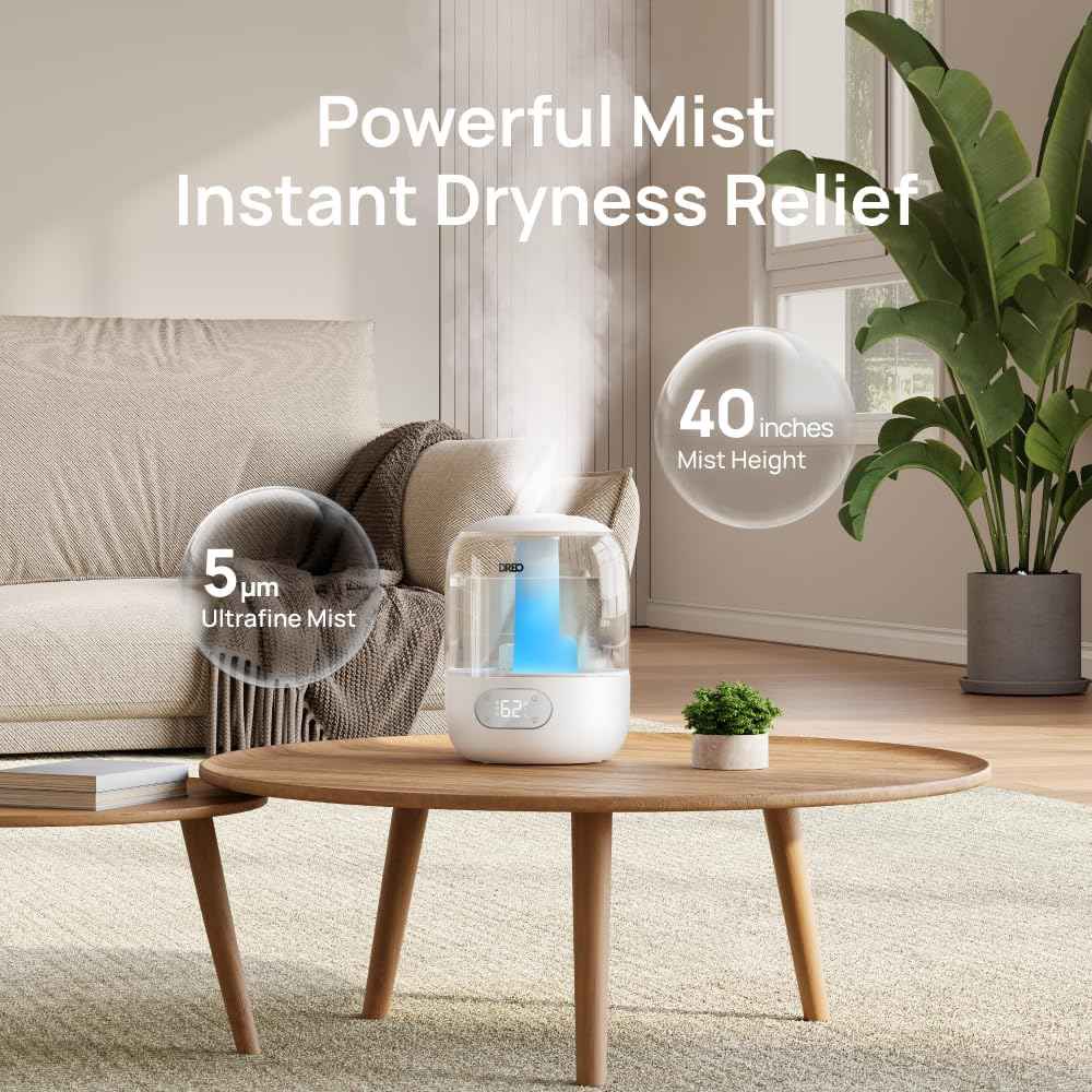 DREO Best Humidifier for Bedroom - 3L Top Fill, 30H Runtime, 26dB Quiet Ultrasonic Cool Mist with Humidity Sensor & Night Light for Home, Baby, Nursery, Plants - Yenka Supply