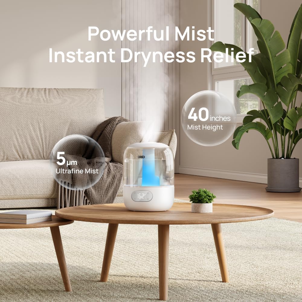 DREO Humidifiers for Bedroom, 3L Top Fill 30H & 26dB Quiet Runtime for Large Room, Cool Mist Ultrasonic Humidifier with Humidity Sensor, Night Light for Home, Baby, Nursery, Plants, New Edition Yenka Supply