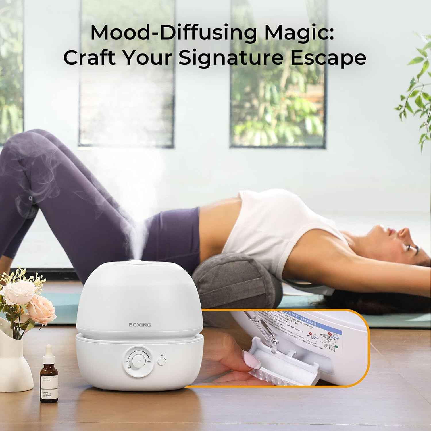 BOXING 3L Cool Mist Humidifiers, Ultra Quiet 20dB for Bedroom, Baby & Office, Top Fill Air Humidifier for Home Office & Indoor Plants