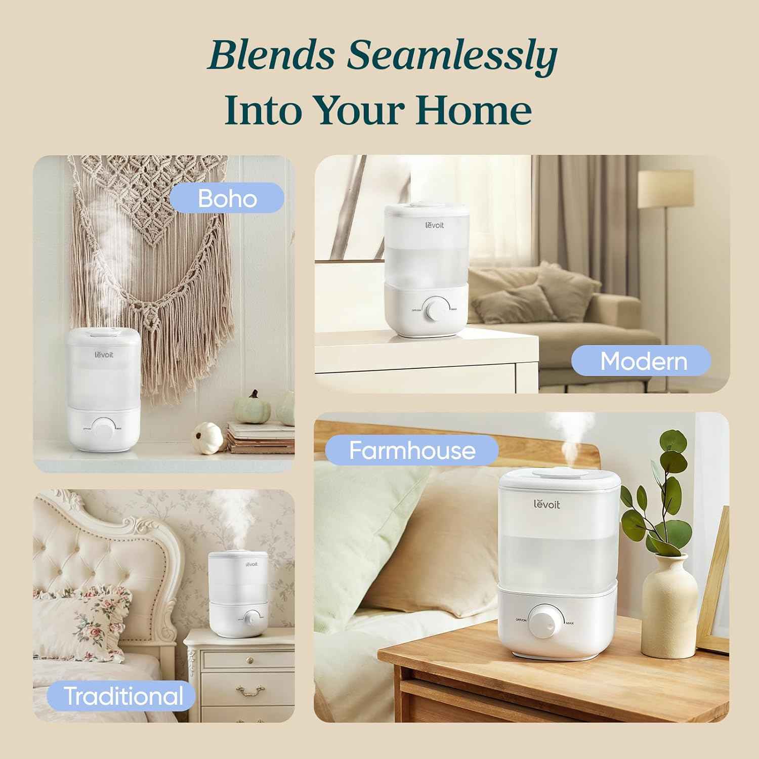 LEVOIT Top Fill Humidifier for Blocked Nose, 2.5L Tank for Large Room, Quiet Cool Mist Air Humidifier for Home Baby Nursery & Plants, Easy to Fill & Clean, Auto Shut-off for Safety, 25H