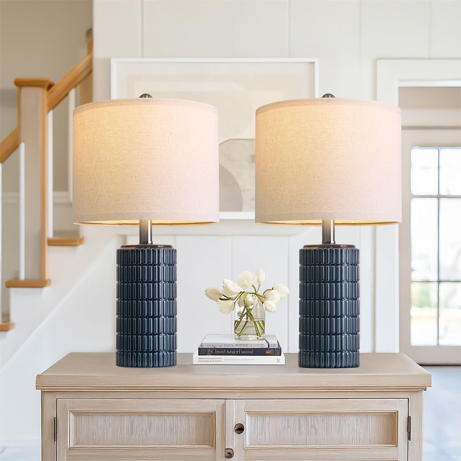 PoKat 20.75" Small Modern Ceramic Table Lamps Set of 2 for Bedroom, White Bedside Lamps for Night Stands, Farmhouse Desk Decor Gift Nightstand Table Lamps for Living Room End Table Beige Yenka Supply
