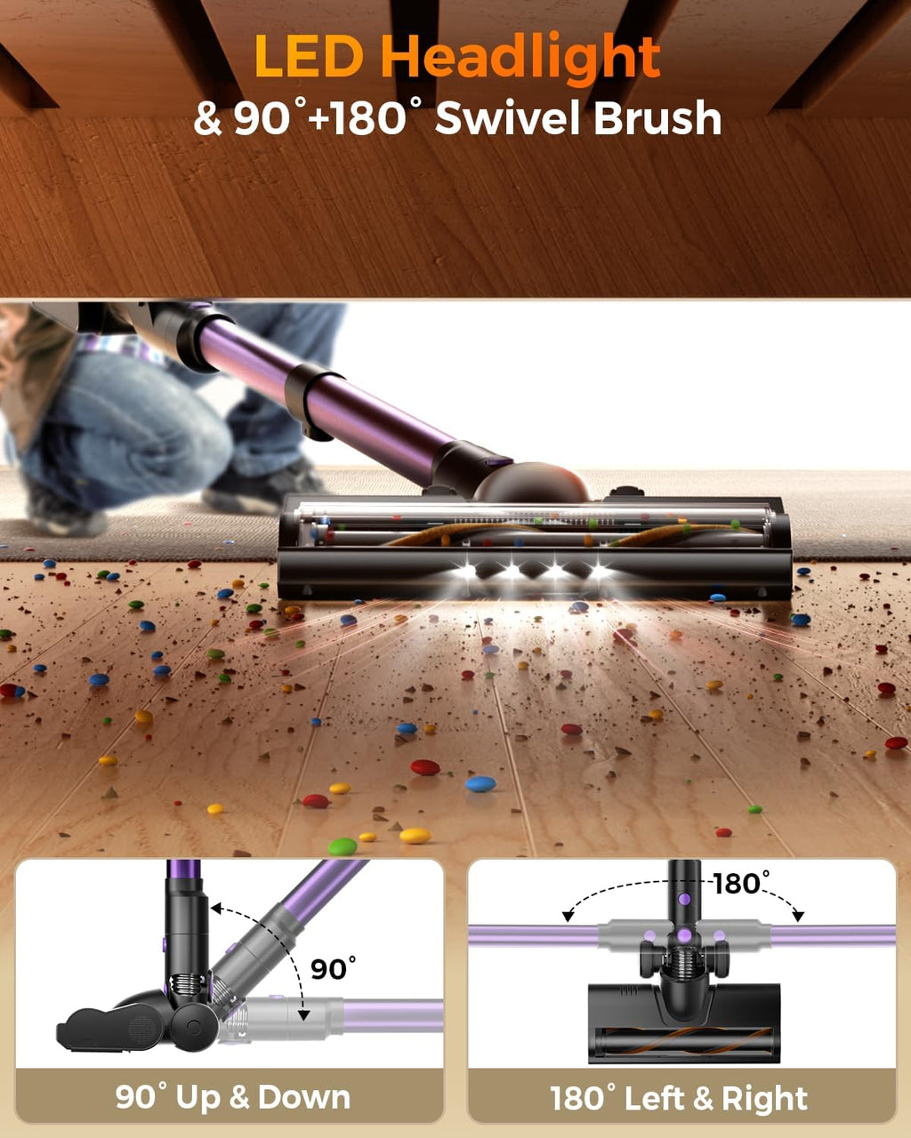 Cordless Vacuum Cleaner for Home, 580W/48KPa Powerful Suction, 65 Min Runtime, Lightweight Stick Vacuum with Touch Screen & Wall Mount, Handheld Vacuum for Pet Hair, Carpet & Hard Floors Yenka Supply