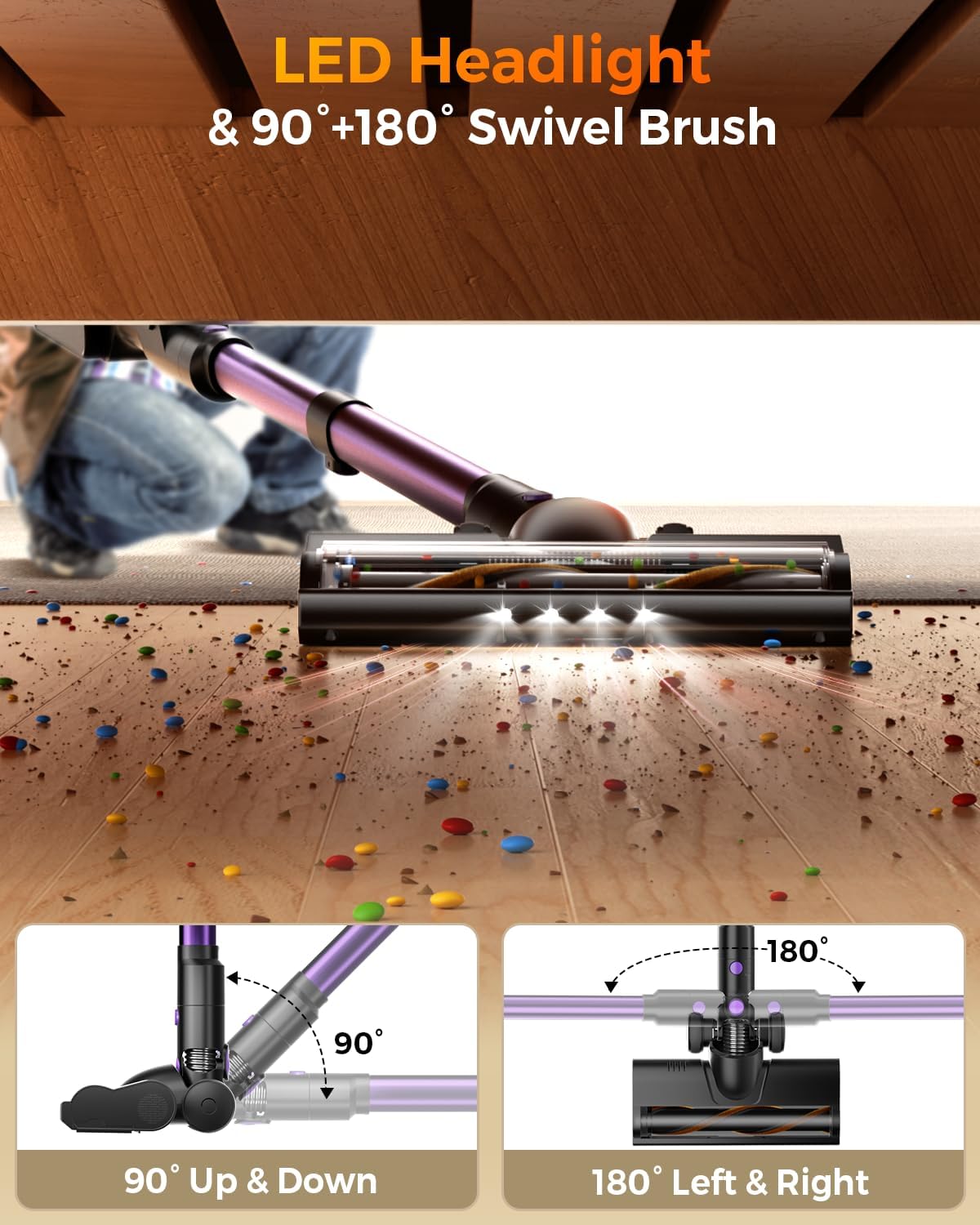 Cordless Vacuum Cleaner for Home, 580W/48KPa Powerful Suction, 65 Min Runtime, Lightweight Stick Vacuum with Touch Screen & Wall Mount, Handheld Vacuum for Pet Hair, Carpet & Hard Floors Yenka Supply