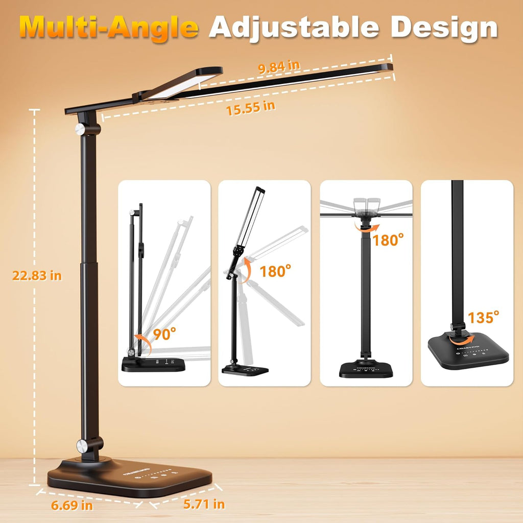 CHARYJOD LED Desk Lamp for Office Home, Height Adjustable Architect Desk Light with USB Adapter, Stepless Dimming Desk Lamp Light for Reading, Study, Workbench Yenka Supply