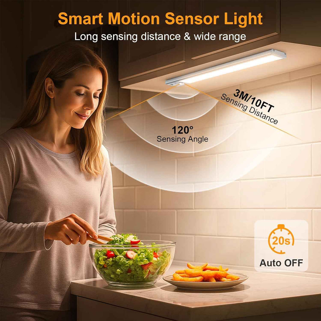 Gritin 10.2inch Under Cabinet Lighting Rechargeable 2 Pack - Super Bright with 3 Color Temps, 5 Brightness Levels, Motion Sensor & Easy Magnetic Installation