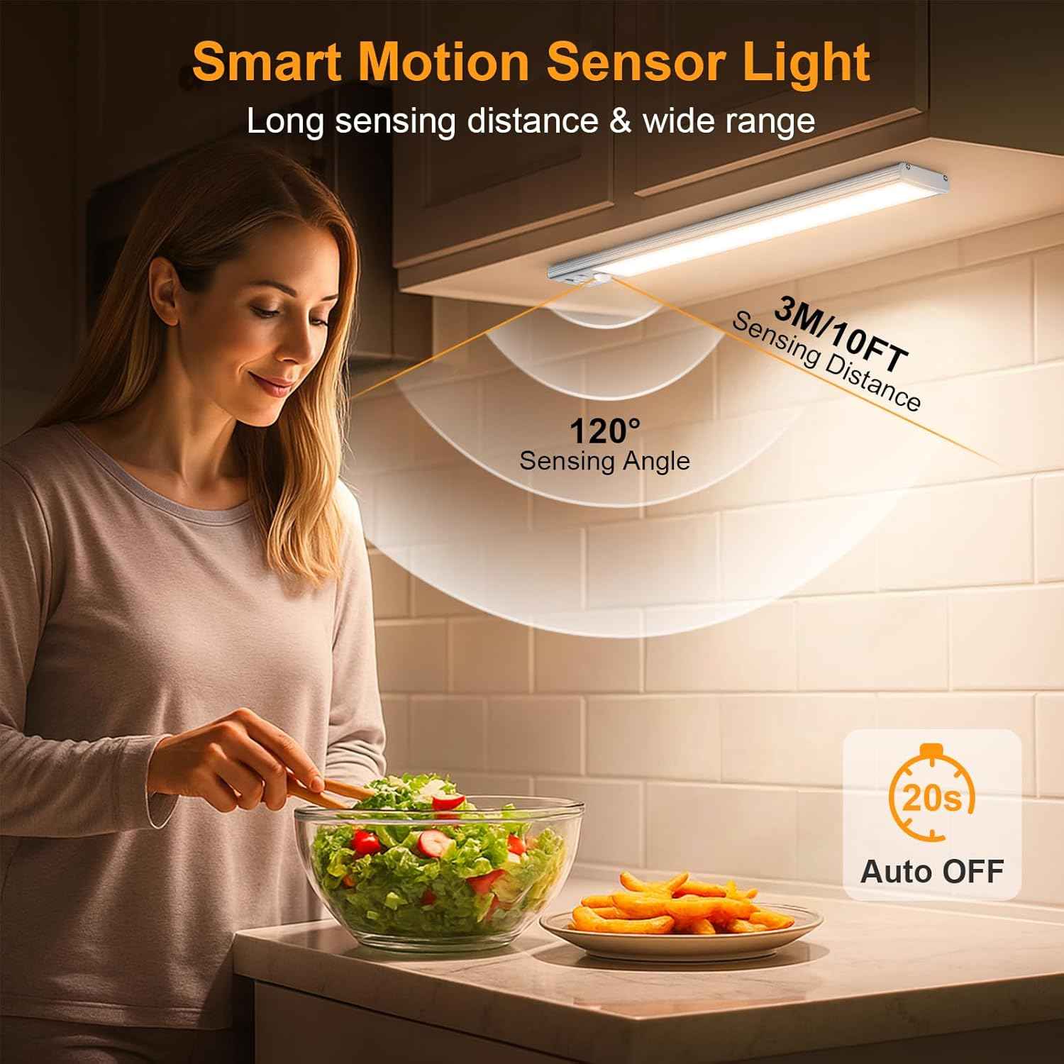 Gritin 10.2inch Under Cabinet Lighting Rechargeable 2 Pack - Super Bright with 3 Color Temps, 5 Brightness Levels, Motion Sensor & Easy Magnetic Installation