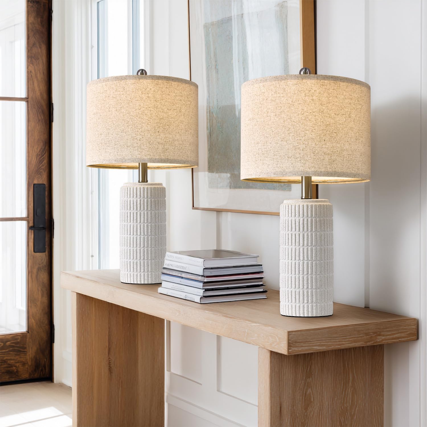 PoKat 20.75" Small Modern Ceramic Table Lamps Set of 2 for Bedroom, White Bedside Lamps for Night Stands, Farmhouse Desk Decor Gift Nightstand Table Lamps for Living Room End Table Beige Yenka Supply