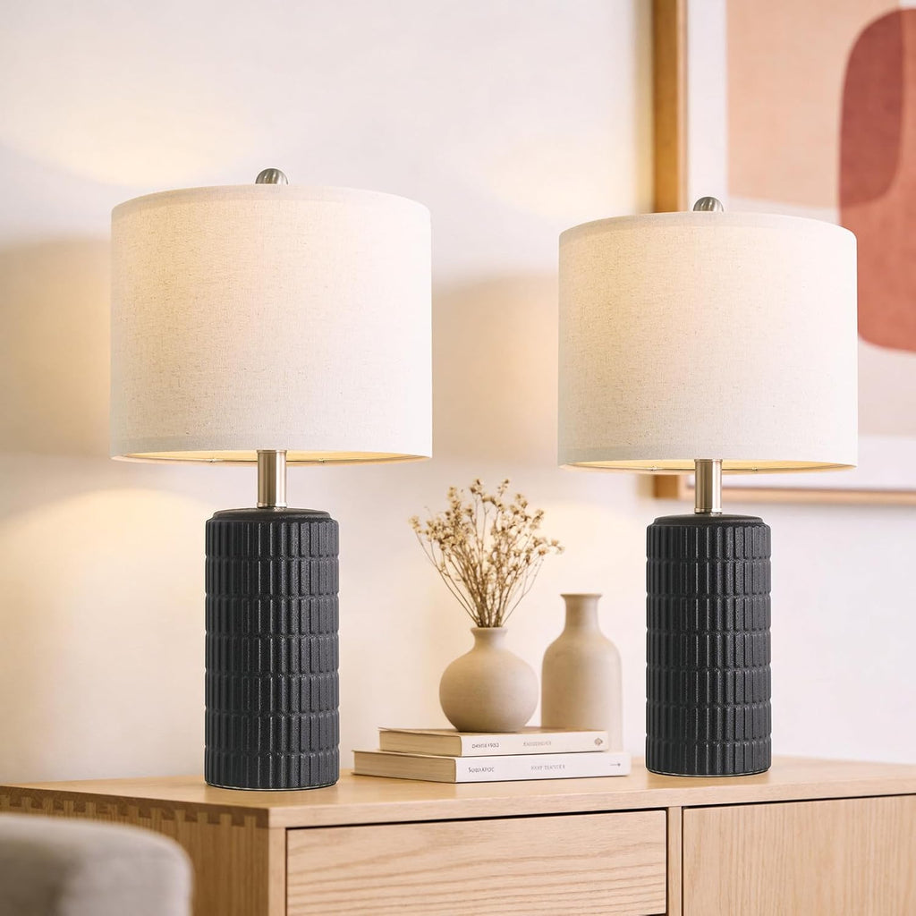 PoKat 20.75" Small Modern Ceramic Table Lamps Set of 2 for Bedroom, White Bedside Lamps for Night Stands, Farmhouse Desk Decor Gift Nightstand Table Lamps for Living Room End Table Beige Yenka Supply