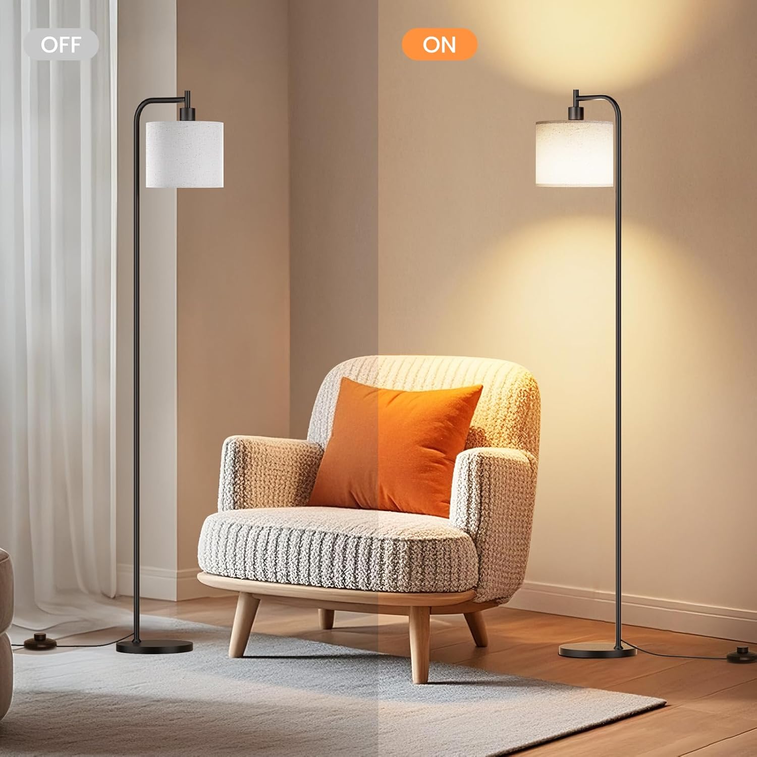 SIBRILLE Floor Lamp with Linen Shade, Dimmable Tall Standing Lamp with Remote Control & 3 Color Temperatures, Modern Corner Floor Lamps for Living Room Bedroom Office, 9W LED Bulb Included Yenka Supply