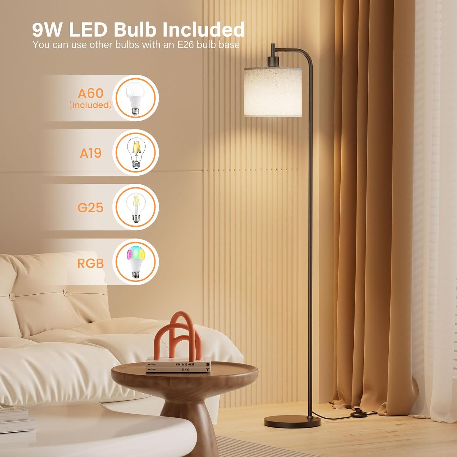 SIBRILLE Floor Lamp with Linen Shade, Dimmable Tall Standing Lamp with Remote Control & 3 Color Temperatures, Modern Corner Floor Lamps for Living Room Bedroom Office, 9W LED Bulb Included Yenka Supply