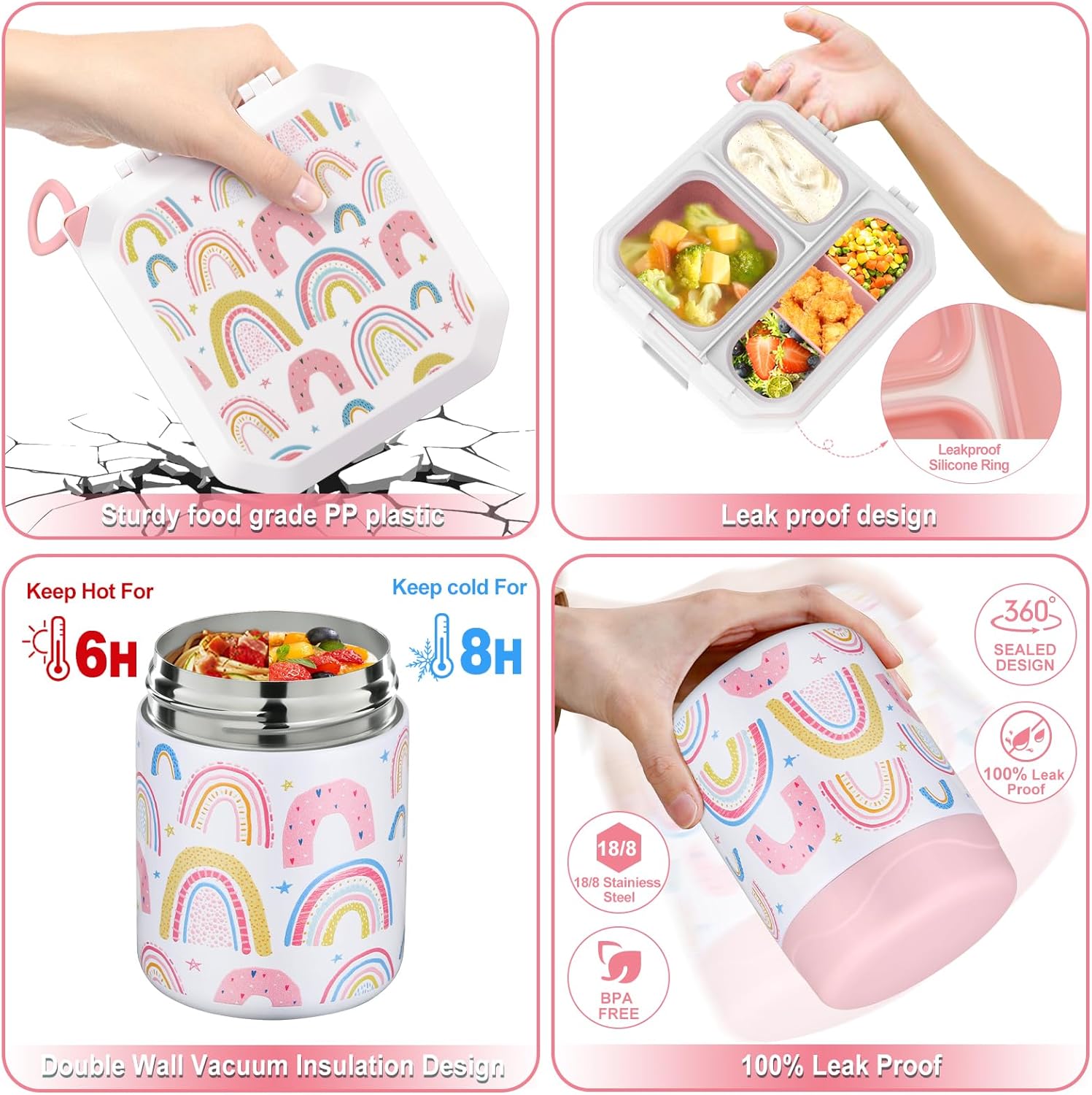 Bento Style Lunch Box for Kids with 12oz Soup Thermo - Leak-Proof Food Container, 5 Compartment Hot Food Jar & Insulated Lunch Bag for School - Yenka Supply