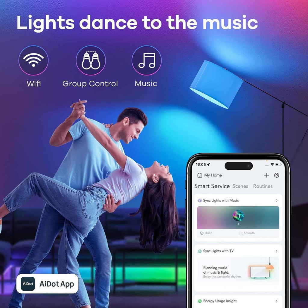 Linkind Smart Light Bulbs - Color Changing LED Bulbs with Alexa & Google Home, 104 Preset Scenes, Music Sync, A19 E26 WiFi Bluetooth 60W, 800LM - 4 Pack